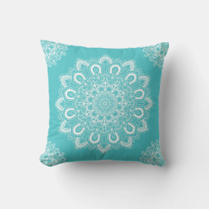 Elegant Mandala Aqua Turquoise Teal Cushion