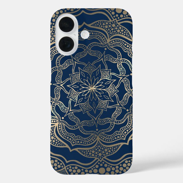 Elegant Mandala Art Boho Gold and Navy Blue Luxury Case-Mate iPhone Case (Back)