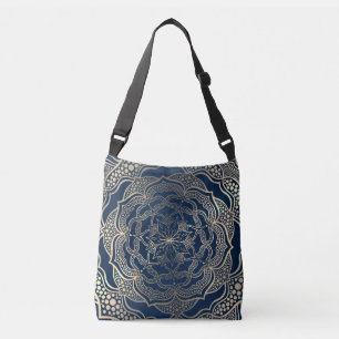 Elegant Mandala Art Boho Gold and Navy Blue Luxury Crossbody Bag