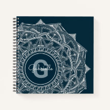 Elegant Mandala Art Monogram Initial Name Blue