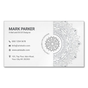 Elegant Mandala Art Studio White Creative Magnetic Business Card