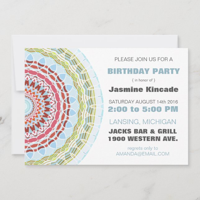 Elegant Mandala Birthday Party Invitations (Front)