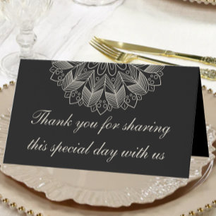 Elegant Mandala Boho Chic Indian Black Wedding  Place Card