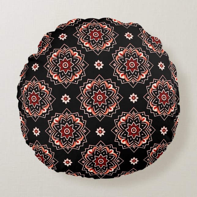 Elegant Mandala Boho Floral Pattern Round Cushion (Front)