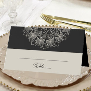 Elegant Mandala Boho Indian Black Wedding Escort Place Card