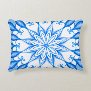  Elegant Mandala Boho Mediterranean White And Blue Decorative Cushion