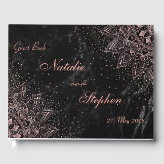 Elegant mandala confetti and marble design guest book