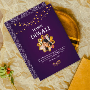 Elegant Mandala custom Photo Purple Diwali Holiday Card