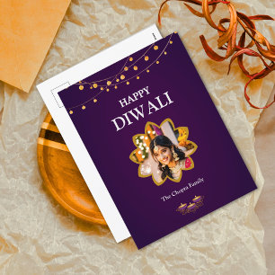 Elegant Mandala custom Photo Purple Gold diwali Holiday Postcard