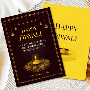 Elegant Mandala Diya Brown Gold Diwali holiday  Card