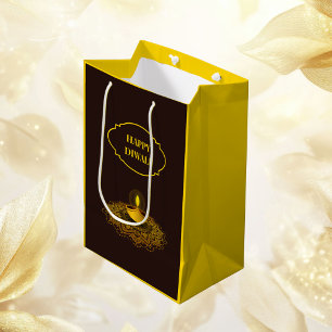 Elegant mandala diya custom brown gold diwali medium gift bag