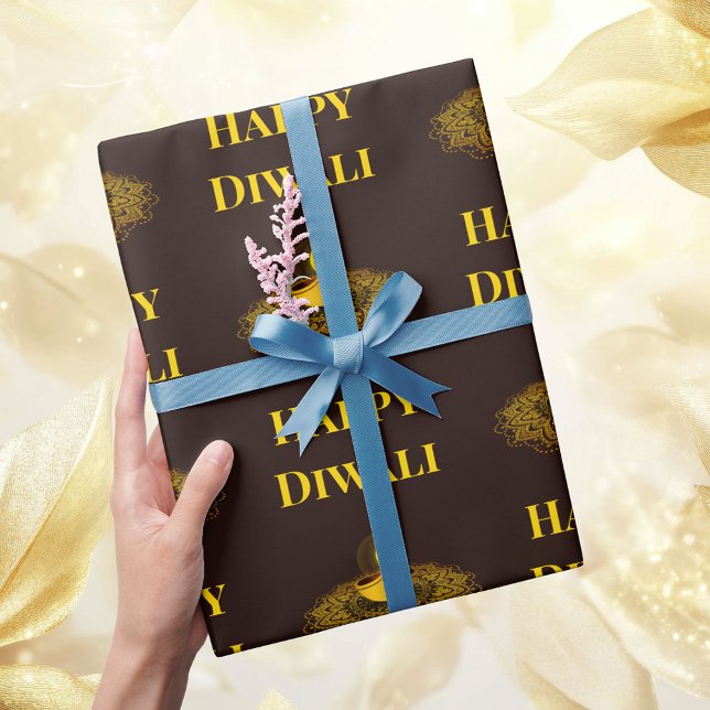 Elegant mandala diya gold diwali custom text  wrapping paper (Creator Uploaded)