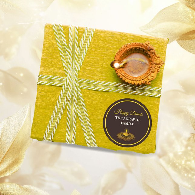 Elegant mandala diya hindu custom gold diwali  classic round sticker (Creator Uploaded)