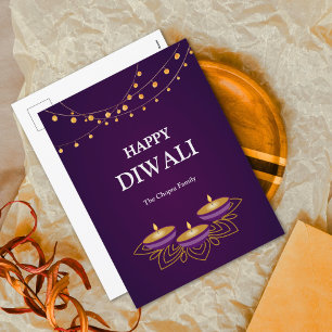 Elegant Mandala diyas custom Purple Diwali Holiday Postcard