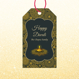 Elegant mandala diyas hindu custom gold diwali gift tags
