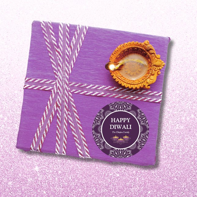 Elegant mandala diyas hindu custom purple diwali  classic round sticker (Creator Uploaded)