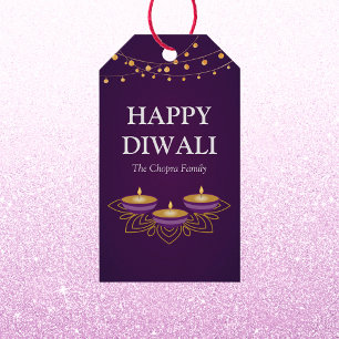 Elegant mandala diyas hindu custom purple diwali gift tags