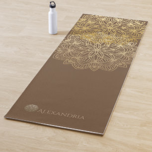 Elegant Mandala Gold Brown Personalised (1 sided) Yoga Mat