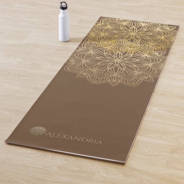 Elegant Mandala Gold Brown Personalised (1 sided) Yoga Mat (In Situ)