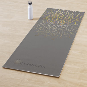 Elegant Mandala Gold Grey Personalised (1 sided) Yoga Mat