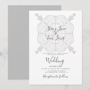 Elegant Mandala Grey White Hand Drawn  Invitation