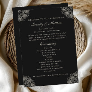 Elegant Mandala Indian Black Boho Wedding Program