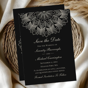 Elegant Mandala Indian Boho Black Save the Date Announcement
