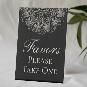 Elegant Mandala Indian Boho Black Wedding Favors Pedestal Sign