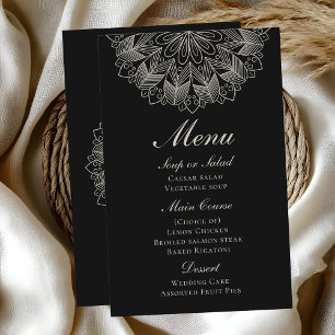 Elegant Mandala Indian Boho Black Wedding Menu
