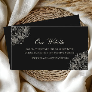 Elegant Mandala Indian Boho Black Wedding Website Enclosure Card