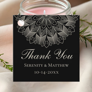 Elegant Mandala Indian Boho Chic Black Thank You Favour Tags