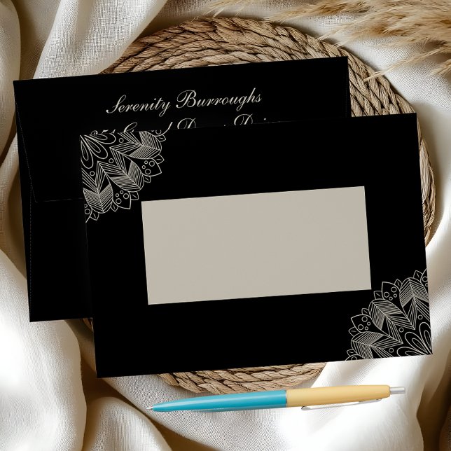 Elegant Mandala Indian Boho Chic Black Wedding Envelope (Creator Uploaded)