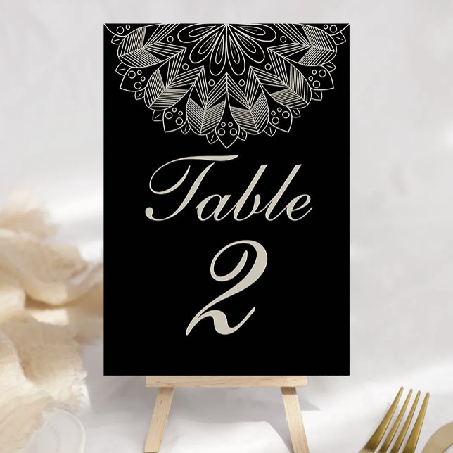 Elegant Mandala Indian Henna Boho Black Wedding Table Number (Creator Uploaded)