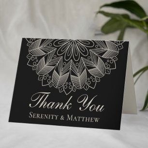 Elegant Mandala Indian Henna Boho Black Wedding Thank You Card