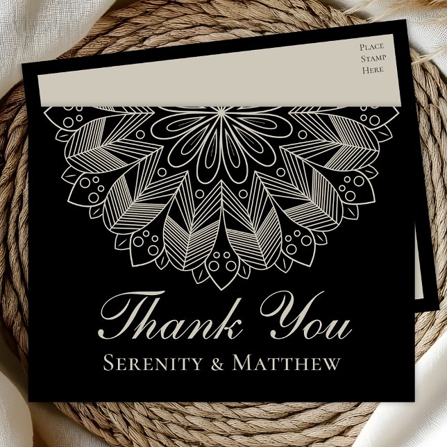 Elegant Mandala Indian Henna Boho Chic Black Thank Invitation Postcard (Creator Uploaded)