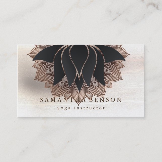 Elegant Mandala Lotus Flower Logo Yoga Instructor Business Card (Front)