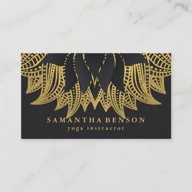 Elegant Mandala Lotus Flower Logo Yoga Instructor Business Card (Front)