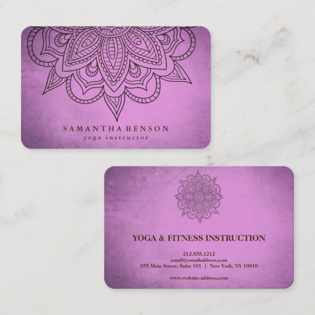 Elegant Mandala Lotus Flower Logo Yoga Instructor Business Card (Front/Back)
