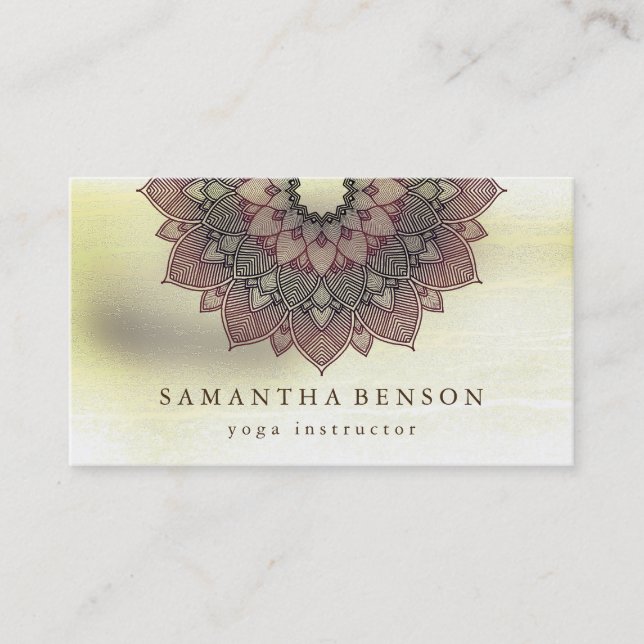 Elegant Mandala Lotus Flower Logo Yoga Instructor Business Card (Front)