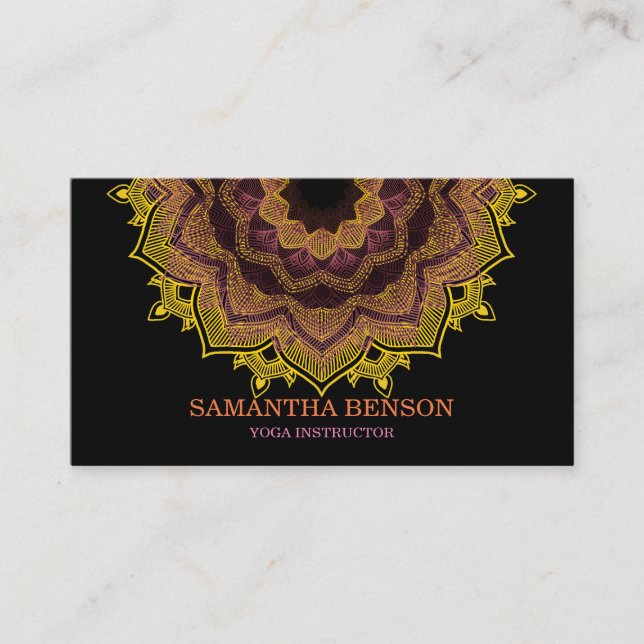 Elegant Mandala Lotus Yoga Instructor Business Card (Front)