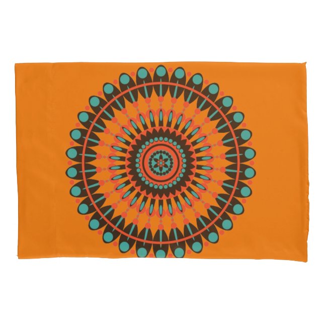 Elegant Mandala Mid Century Modern Orange Pillowcase (Front)