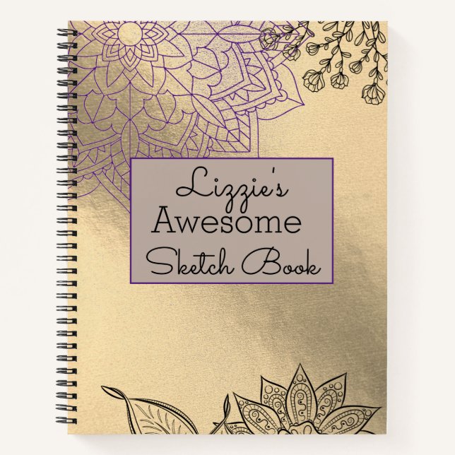 Elegant Mandala on Gold Sketch Notebook (Front)