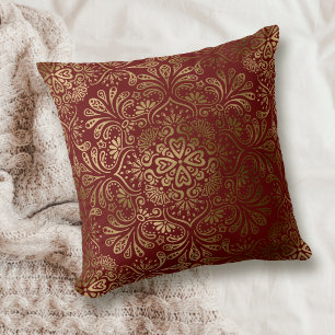 Elegant Mandala Pattern on Maroon Red Throw Pillow