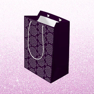 Elegant mandala pattern purple silver diwali  medium gift bag