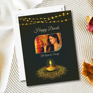 Elegant Mandala  Photo Green Gold Diwali  Holiday Postcard