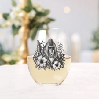 Elegant Mandrill Botanical Milestone Birthday Stemless Wine Glass