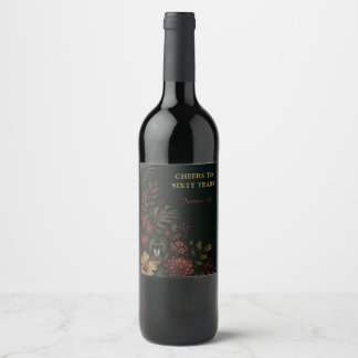 Elegant Mandrill Botanical Milestone Birthday Wine Label