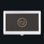 Elegant Manly Black Faux Gold Circle Monogram Business Card Holder<br><div class="desc">Elegant business card holder with dark grey background and faux gold circle pattern You can add your monogram to it.</div>
