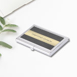 Elegant Manly Texture Black Metal Stripe Business Card Holder<br><div class="desc">Elegant business card holder with texture black background and metal stripe. Easy to customise with your name.</div>