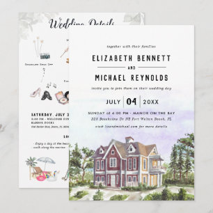 Elegant Manor Villa Illustrated Wedding Weekend Invitation